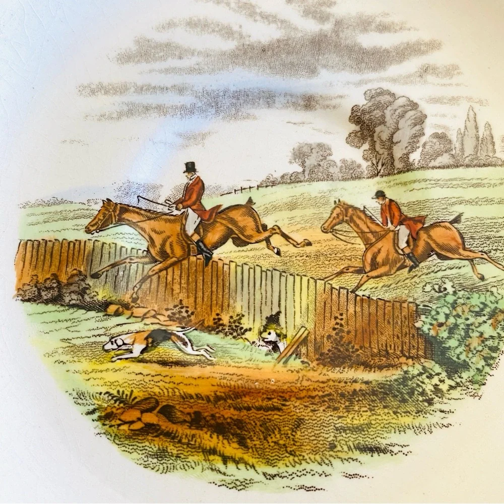 Vintage Copeland Spode Porcelain Hunting Equestrian Themed Saucer Plates Three